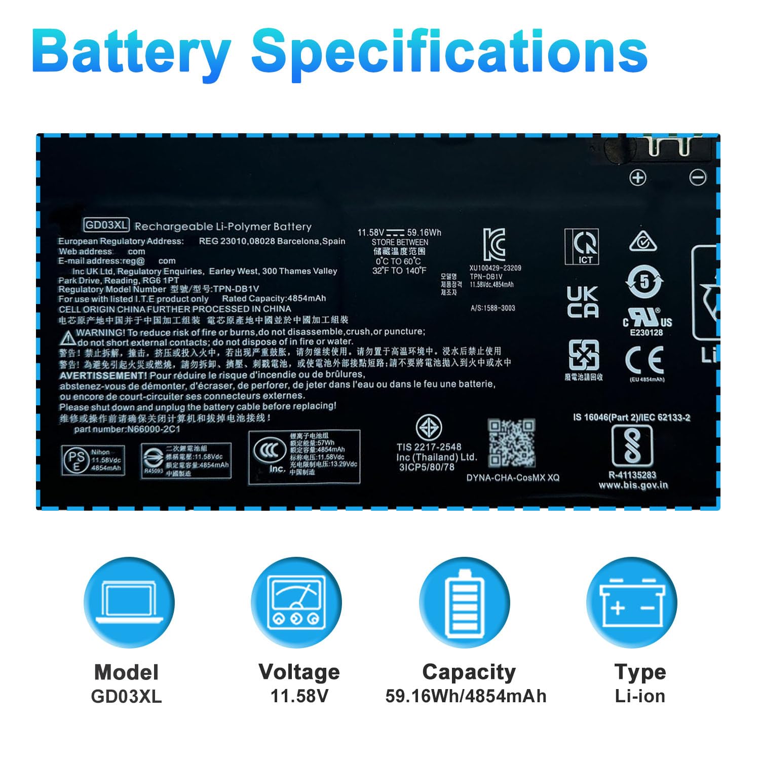Amazon.com: BOWEIRUI 59.16Wh GD03XL N66215-005 Laptop Battery